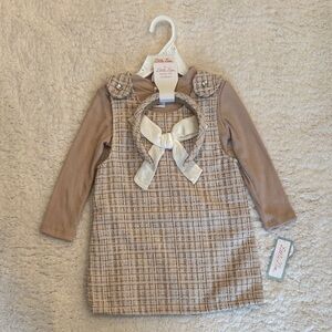 Little Lass Brown and Cream Plaid Dress with Bow